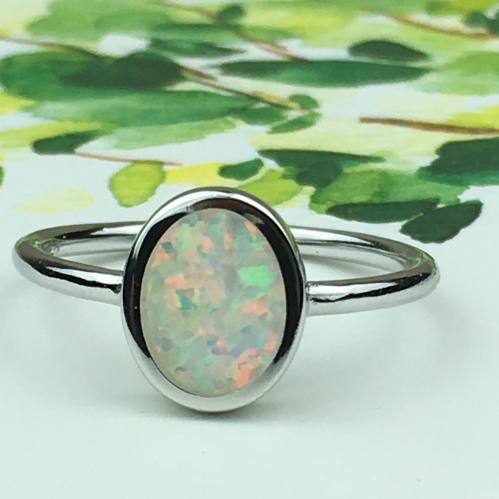 Sterling Silver Genuine Natural Austrian Opal Ring - Picture 6 of 8